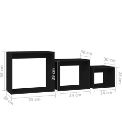 3-delige Tafeltjesset spaanplaat zwart