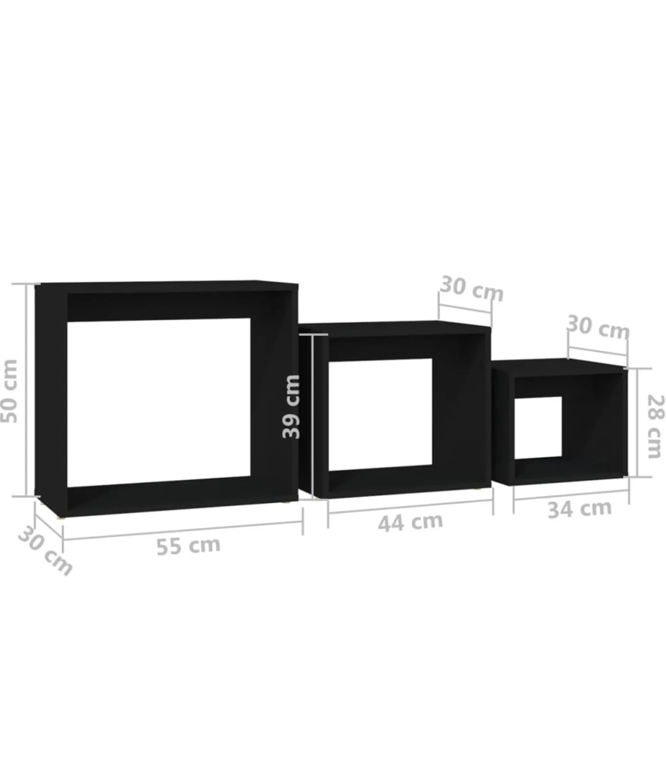 3-delige Tafeltjesset spaanplaat zwart