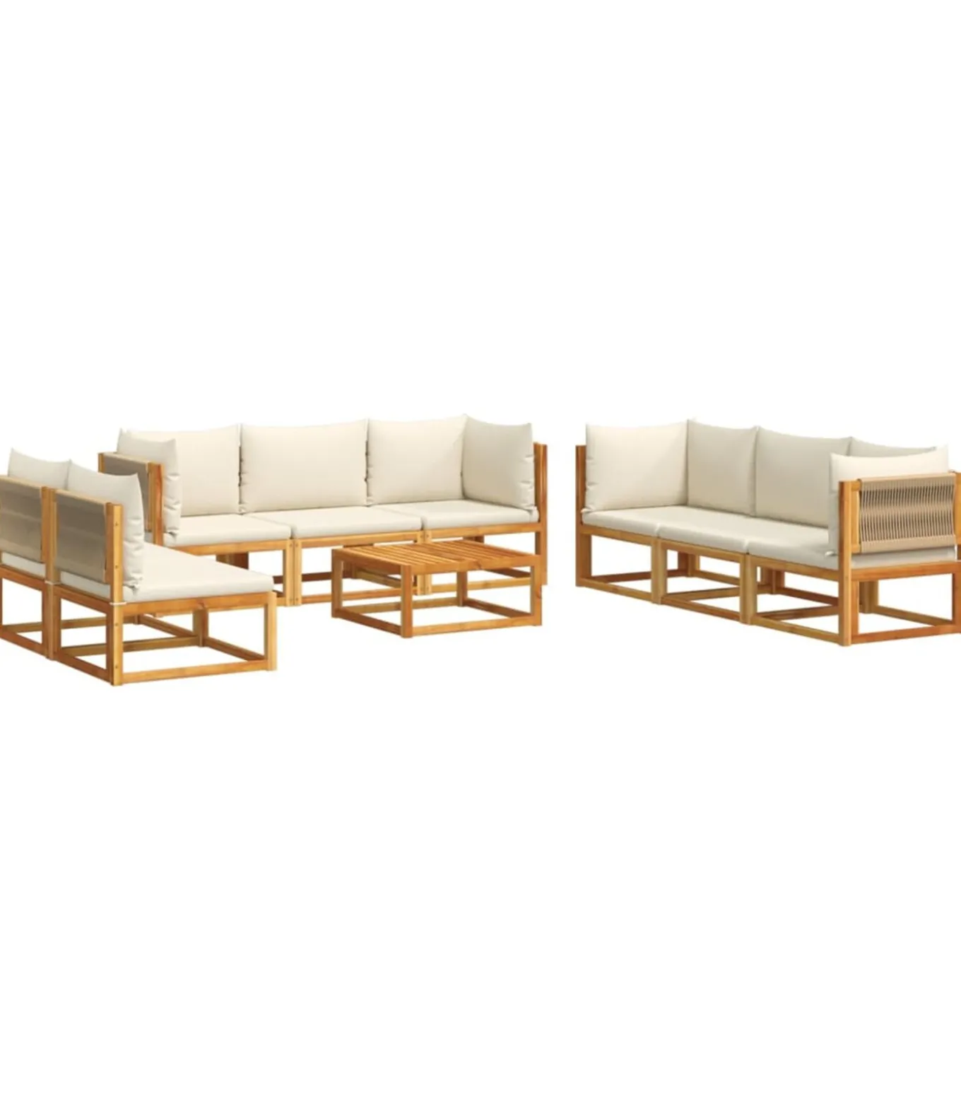 9-delige tuinbankset met kussens acaciahout & touw