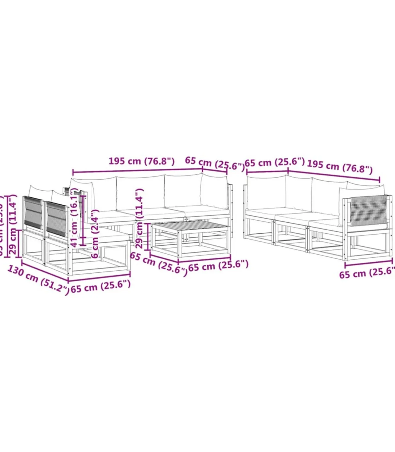 9-delige tuinbankset met kussens acaciahout & touw