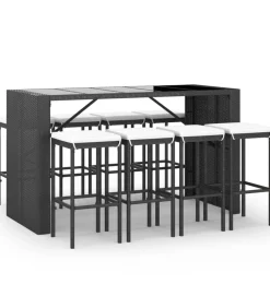 9-delige Tuinbarset met kussens poly rattan zwart