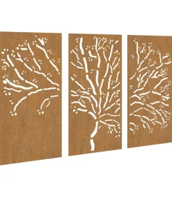 3-delige Tuindecoratieset boomontwerp 105x55 cm cortenstaal