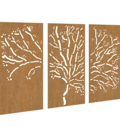 3-delige Tuindecoratieset boomontwerp 105x55 cm cortenstaal