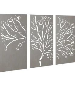 3-delige Tuindecoratieset boomontwerp 105x55 cm cortenstaal