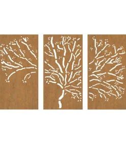 3-delige Tuindecoratieset boomontwerp 105x55 cm cortenstaal