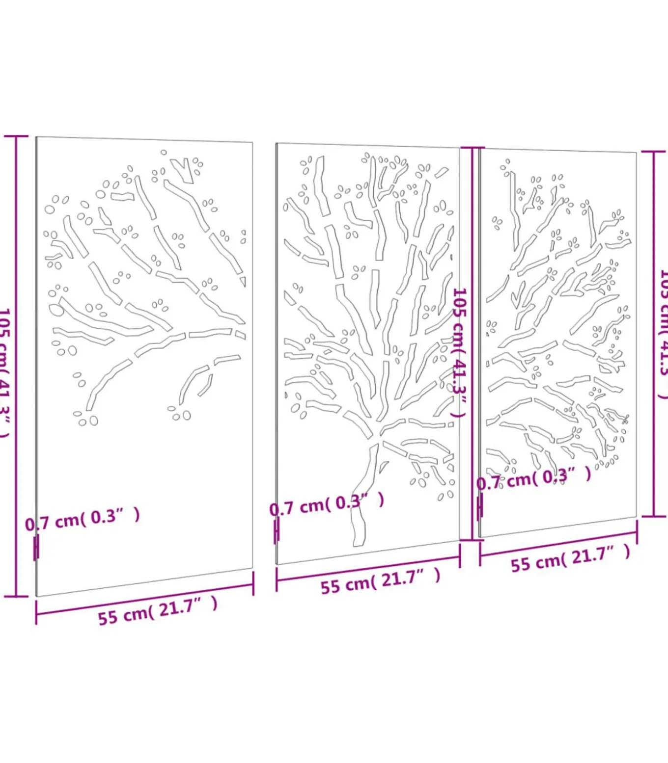3-delige Tuindecoratieset boomontwerp 105x55 cm cortenstaal