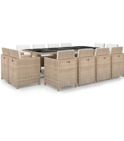 13-delige Tuinset met kussens poly rattan beige
