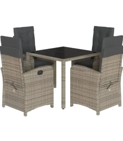 5-delige Tuinset met kussens poly rattan grijs