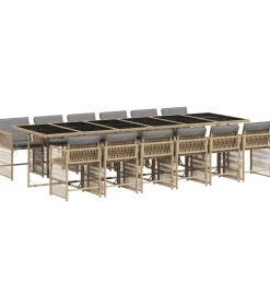 13-delige Tuinset met kussens poly rattan gemengd beige