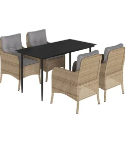 5-delige Tuinset met kussens poly rattan beige