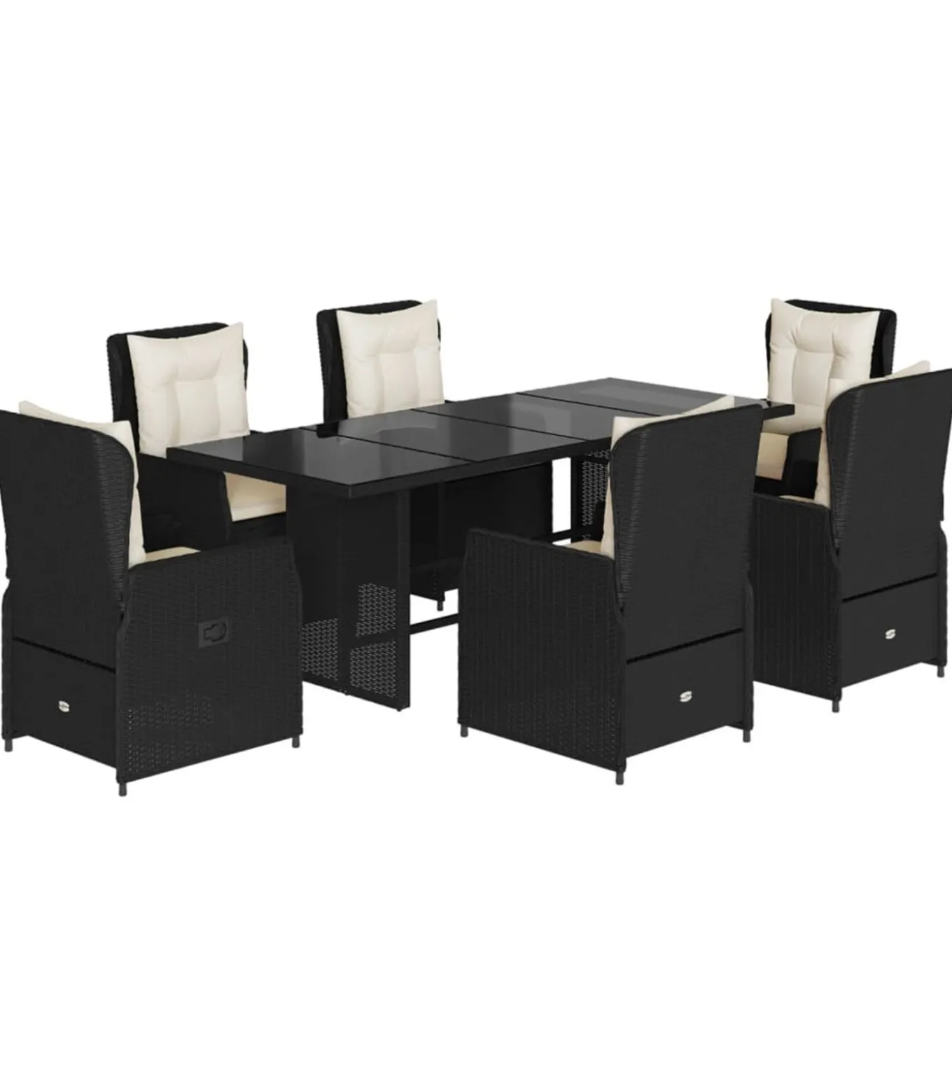 7-delige Tuinset met kussens poly rattan zwart