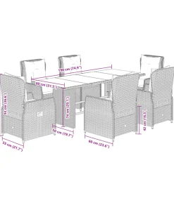 7-delige Tuinset met kussens poly rattan zwart
