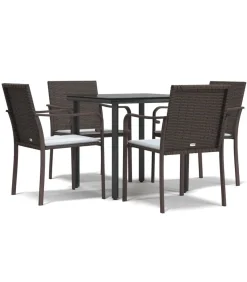 5-delige Tuinset met kussens poly rattan en staal