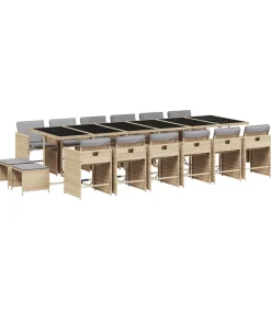 17-delige Tuinset met kussens poly rattan gemengd beige