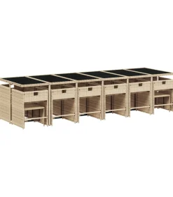 17-delige Tuinset met kussens poly rattan gemengd beige