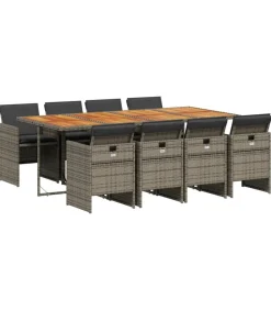 9-delige Tuinset met kussens poly rattan grijs