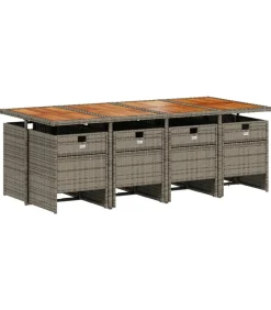9-delige Tuinset met kussens poly rattan grijs