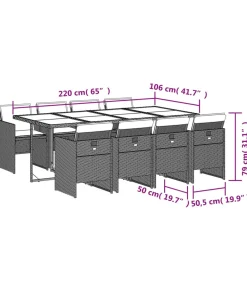 9-delige Tuinset met kussens poly rattan grijs