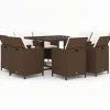 9-delige Tuinset met kussens poly rattan bruin