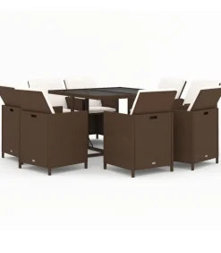 9-delige Tuinset met kussens poly rattan bruin