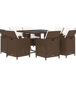 9-delige Tuinset met kussens poly rattan bruin