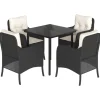 5-delige Tuinset met kussens poly rattan zwart
