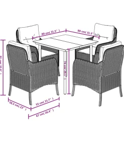 5-delige Tuinset met kussens poly rattan zwart