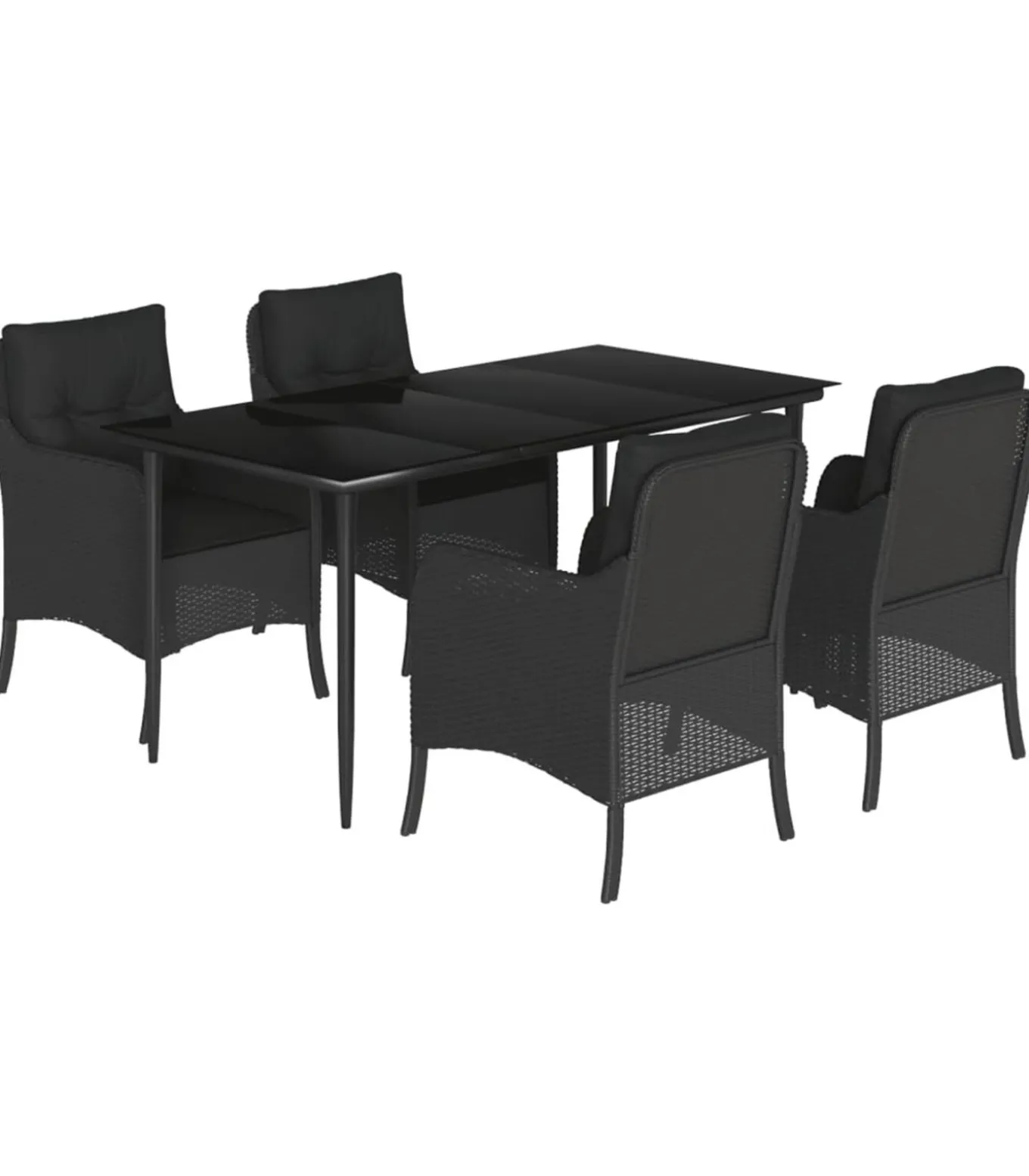 5-delige Tuinset met kussens poly rattan zwart