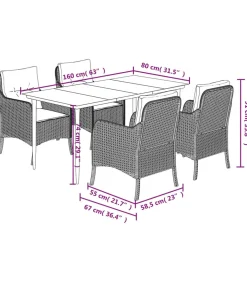 5-delige Tuinset met kussens poly rattan zwart