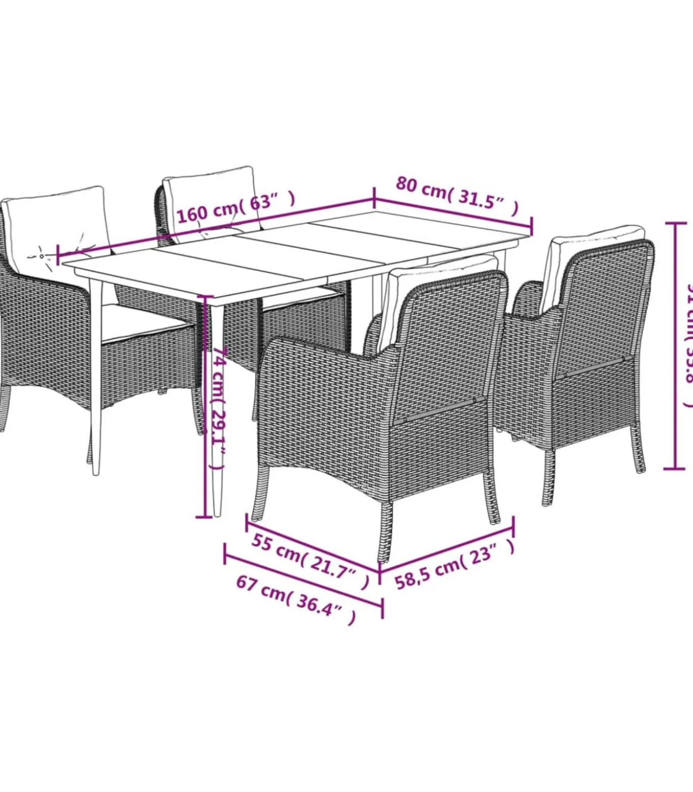 5-delige Tuinset met kussens poly rattan zwart