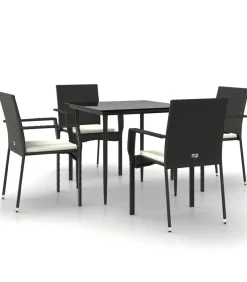 5-delige Tuinset met kussens poly rattan zwart
