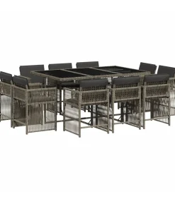 11-delige Tuinset met kussens poly rattan grijs