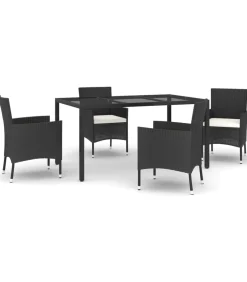 5-delige Tuinset met kussens poly rattan zwart