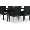 5-delige Tuinset met kussens poly rattan zwart