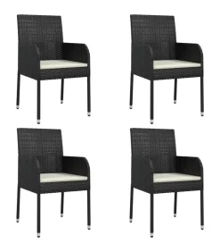 5-delige Tuinset met kussens poly rattan zwart