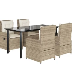 5-delige Tuinset met kussens poly rattan beige