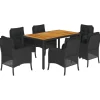 7-delige Tuinset met kussens poly rattan zwart