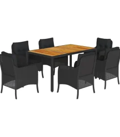 7-delige Tuinset met kussens poly rattan zwart