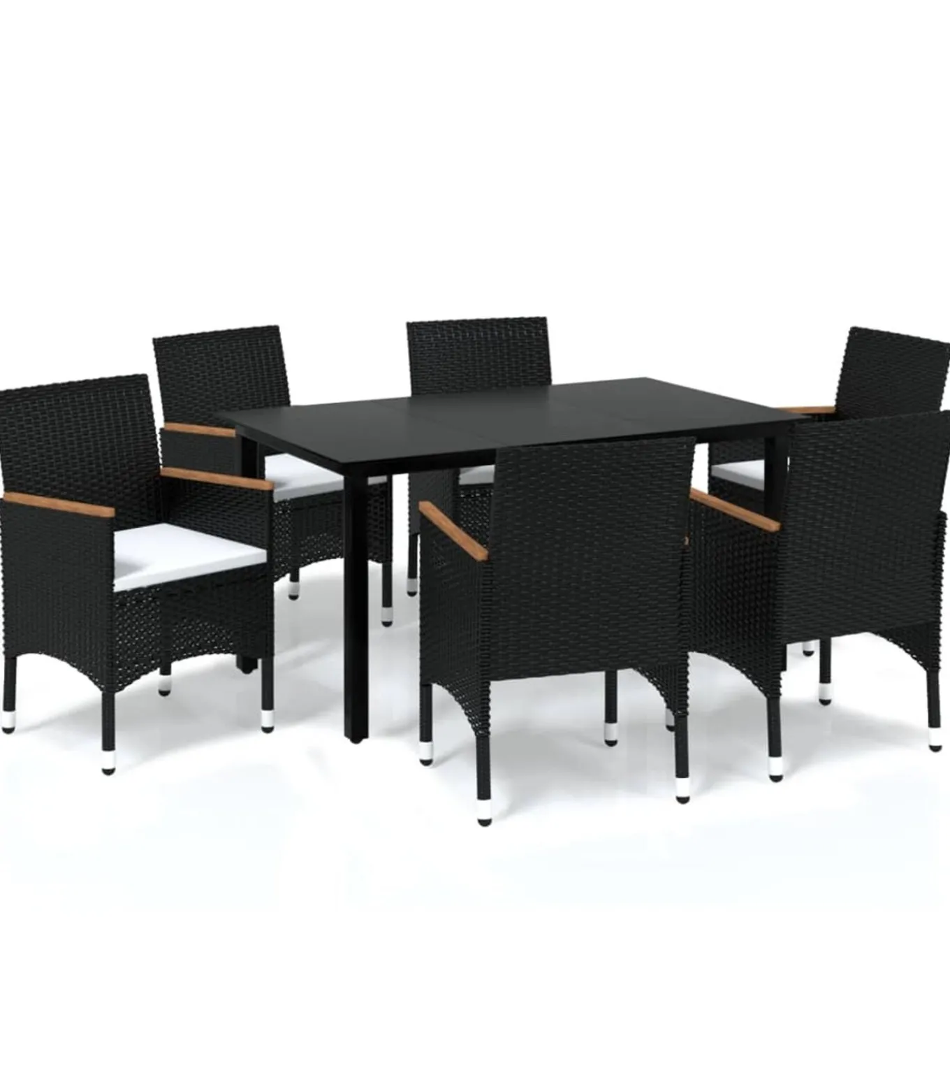 7-delige Tuinset met kussens poly rattan zwart