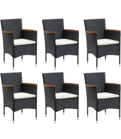 7-delige Tuinset met kussens poly rattan zwart