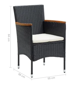 7-delige Tuinset met kussens poly rattan zwart