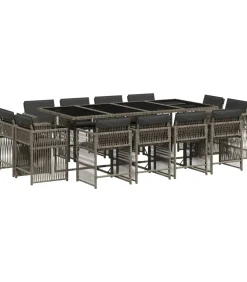 13-delige Tuinset met kussens poly rattan grijs