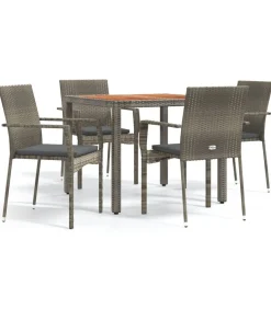 5-delige Tuinset met kussens poly rattan grijs