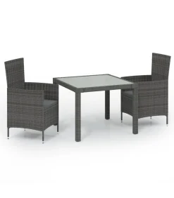 3-delige Tuinset met kussens poly rattan grijs