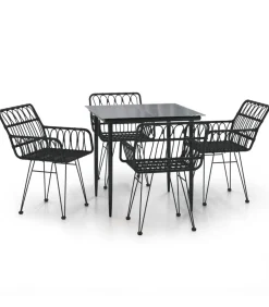 5-delige Tuinset poly rattan zwart