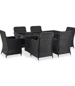 7-delige Tuinset poly rattan zwart