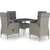 5-delige Tuinset poly rattan en glas grijs