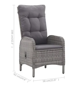 5-delige Tuinset poly rattan en glas grijs