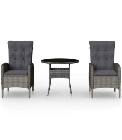 3-delige Tuinset poly rattan grijs