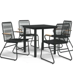 5-delige Tuinset PVC-rattan zwart